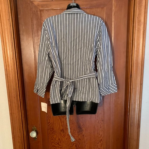 NWT Covington Muted Black and White Striped 3/4 Sleeve Wrap Blouse Size XL - Picture 3 of 14